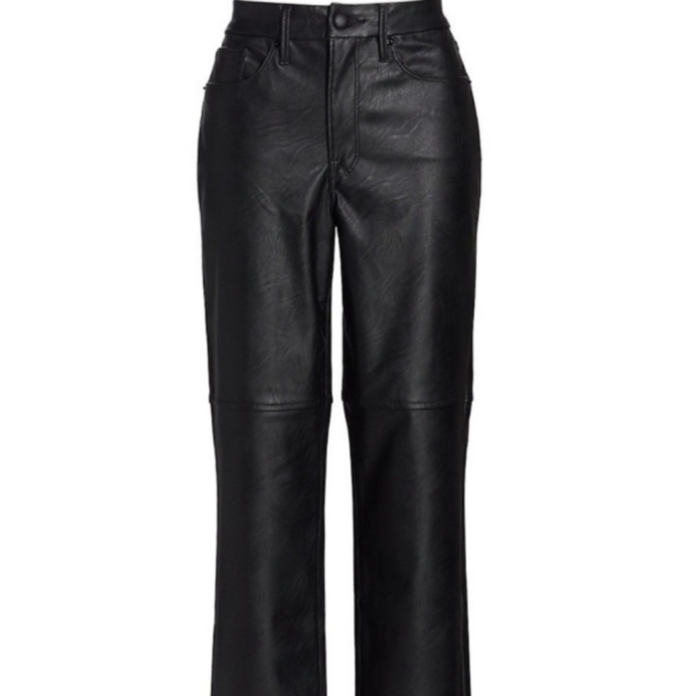 Good American Black Faux Leather High Waist Straight Pants Size 4/27